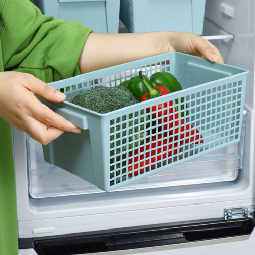 Plastic Storage Baskets Light Green/White Grid Pattern Basket Hand-Held Display Clear Bottles Inside Kitchen Bathroom Utility Organizer
