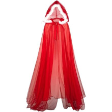 Cape en tulle rouge pour femme, cape longue transparente Ă capuche