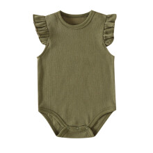 Baby Flickor Kläder Volang Ärmlös Bodysuit Småbarn Barn Enfärgad Rund Hals Casual Romper Sommar Mysig Helkroppsdel