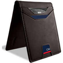 Smukły portfel męski z blokadą RFID Synthra(TM) Ultra Leather Bifold Minimalist Wallet11 z uchwytem na kabel, cienki portfel męski z pudełkiem