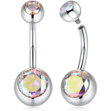Belly Button Ring Internally Threaded Cube Zircon 2 pcs 14G