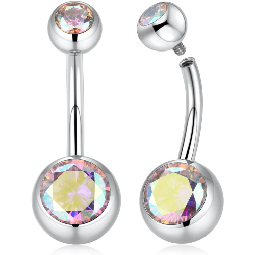 Belly Button Ring Internally Threaded Cube Zircon 2 pcs 14G