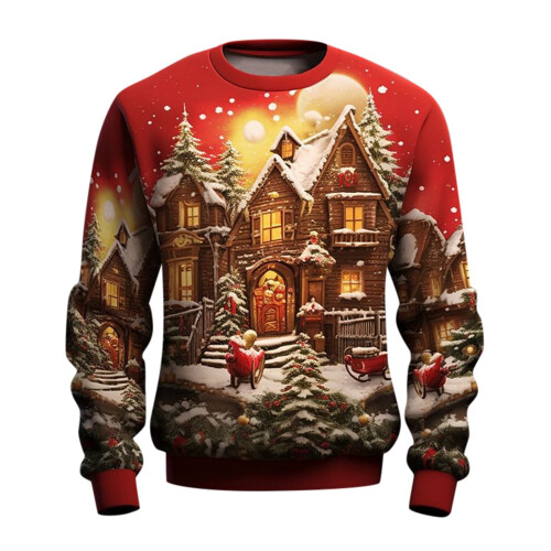 Felpa da uomo con Babbo Natale, maniche lunghe, girocollo, pullover natalizio