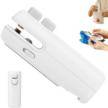3-in-1 Mini Bag Sealer with Cutter & Magnet, Rechargeable USB Handheld Heat Sealer for Snacks, Chips, Veggies – White