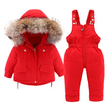 AWZXDE Kinderwinterjas, zonder capuchon, warme, dikke, thermisch geïsoleerde, gewatteerde jas voor jongens en meisjes, rood, 3-4 jaar