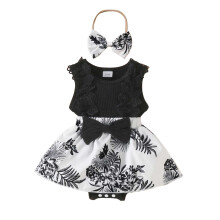 Infants Baby Girls Sleeveless Bodysuits Lace Trim Bow Ribbed Comfortable Onesie With Headband Toddler Onesies Girls Button 9-12 Months
