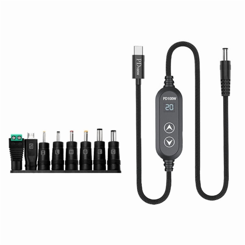 Usb C Dc5.5mm Power Supply 100W With 5V/12V/15V/19V/20V Multiple Output Usb To Direct Power Cord 8 Adapters For Laptops 9340959184170