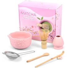 Sada 7 metliček na Matcha s miskou Chawan, metličkou a držákem – kompatibilní s tradičním čajovým obřadem