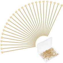 150pcs 24K Gold Plated Head Pins, 30mm Stainless Steel Ball Headpins, Compatible with Earring & Jewelry Making