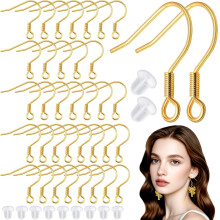 50 tarraxas transparentes para brincos + 50 anzóis franceses hipoalergênicos em aço inoxidável para confecção de bijuterias DIY – Dourado