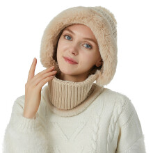 AWZXDE Set căciulă și eșarfă tricotate pentru femei, căciulă caldă de iarnă cu clapetă și încălzitor de gât, accesoriu versatil pentru