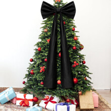 Nœuds de Noël extra larges en velours 20 x 71 po – Décoration pour sapin, couronne, fond mural (noir), compatibles avec les sapins de Noël