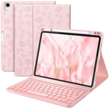 Compatibil cu husa iPad Air de 11 inch (M3/M2, generația a 5-a/a 4-a) cu tastatură detașabilă iluminată din spate, husă Folio și suport pentru