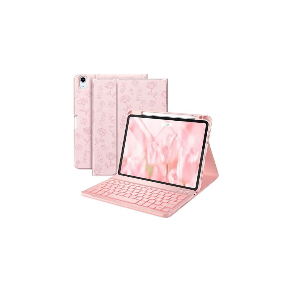 Compatible With Ipad Air 11-Inch (M3/M2, 5Th/4Th Gen) Case With Backlit Detachable Keyboard, Folio Cover & Pencil Holder Â Floral Pink 9193271013457