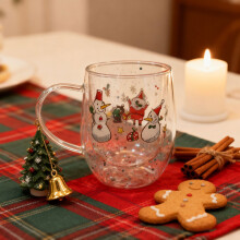 Mug sapin de Noël 414 ml, double paroi isolée, anse, motif flocon de neige – Tasse à thé/lait, cadeaux de Noël et d'anniversaire (Style C)