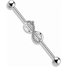 14GA CZ Paved Infinity Sign 316L Surgical Stainless Steel Industrial Barbell