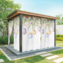 Waterproof Spring Watercolor Outdoor Curtains, Easter Pink Flowers & Eucalyptus, Grommet Privacy Drape for Patio, Porch, Gazebo, Garden, Pergola – 1