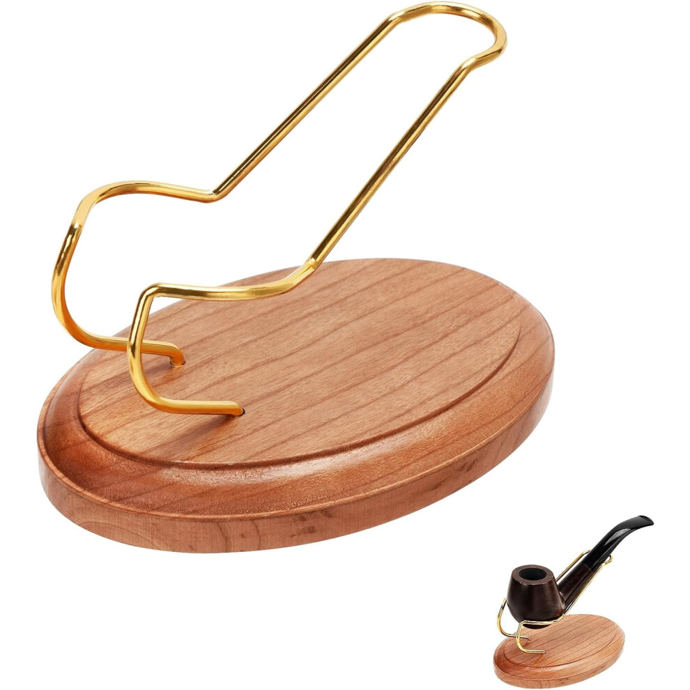 Golden/Red Pekkaxy Wooden Tobacco Pipe Stand Holder With Display Metal Slots, Family Home Pipe Accessories For Tobacco