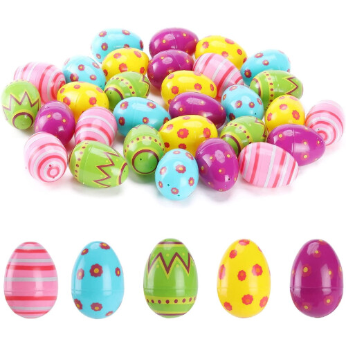 30-Pack 3" Printed Plastic Easter Eggs, Empty & Fillable, Compatible with Easter Basket Fillers