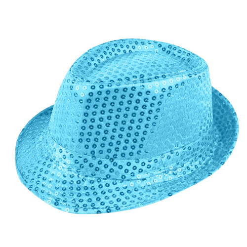 Glitrende pailletter Jazz Fedora Hat – Himmelblå