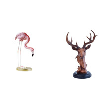 Flamingo Resin Statue – Bird Figurine with Feather Pattern, Deer Head Ornament, for Living Room, Bedroom & Lawn