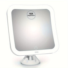 10x Magnifying Rectangular Makeup Mirror | Dual-color Light, Touch Control, Brightness Adjustment, Strong Suction Cup, 360 Rotation, Compatible with