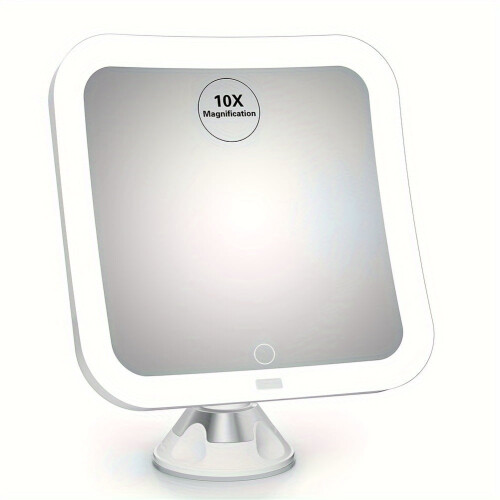 10x Magnifying Rectangular Makeup Mirror | Dual-color Light, Touch Control, Brightness Adjustment, Strong Suction Cup, 360 Rotation, Compatible with