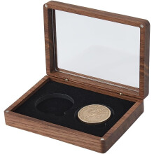 2-Slot Wood Challenge Coin Display Case with Acrylic Window, Black Rectangle Box – Compatible with Standard Coins