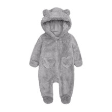 Baby Jumpsuit Baby Snowsuits Winter Romper with Hood Bear Snowsuit Boy and Girl One Piece Suit for 0-12 Months, Light Gray, 0-3 Months
