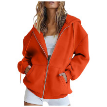 Women's 2025 Zip Up Y2K Hoodies Casual Long Sleeve Sweatshirts Fall Spring Track Jackets with Pockets Orange, XL