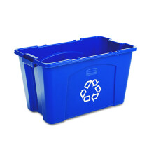 Stackable Recycling Bin 18 Gallon, Paper Packaging Waste Management, Durable Indoor Outdoor Trash Can, Blue