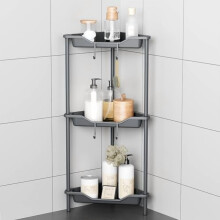 3 Tier Floor Standing Corner Shower Caddy Organizer Plastic Metal Splicing Shelf Storage Rack for Bathroom