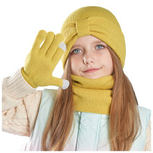 AWZXDE Children's Winter Solid Color Thickened Warm Solid Color Knit Hat Scarf Gloves Three-Piece Set for Kids Yellow