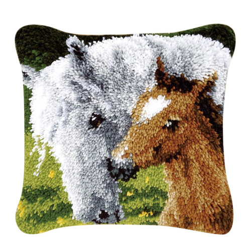 DIY Pillowcase Latch Hook Rug Kit Horse Pattern for Beginners Adults 43x43cm
