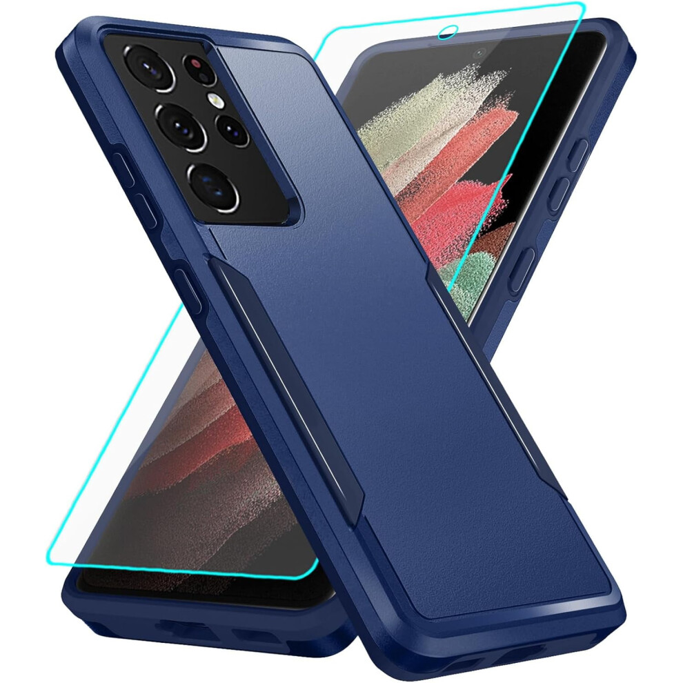 Heavy Duty Shockproof & Scratch-Proof Galaxy S21 Ultra Case With Screen Protection Â Compatible With Samsung Galaxy S21 Ultra, Blue 9353595570672
