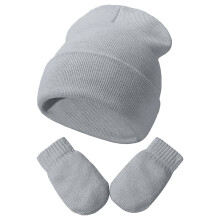 AWZXDE Soft Knitted Hat & Mittens Set for Kids 2-5Y, Grey – Comfortable Stretchy Fit, Compatible with Winter Wear