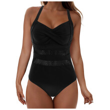 Costum de baie monokini cu imprimeu uni și nervuri pentru femei, cu guler scobit și spate jos