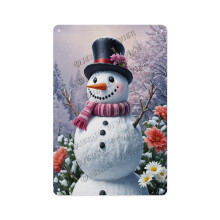 Snowman with Flowers for Nursery – 8x12 Inch Tin Sign for Kids' Room, Baby Room, and Winter Décor