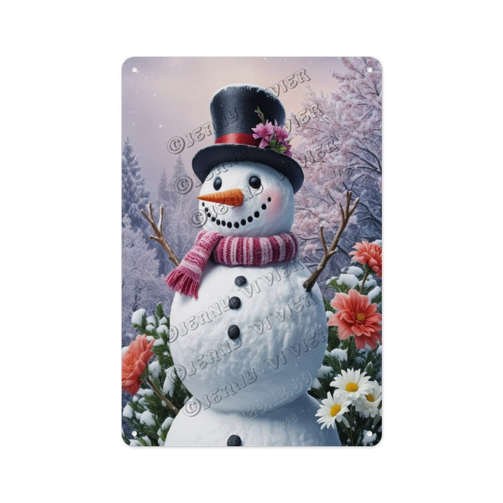 Snowman with Flowers for Nursery – 8x12 Inch Tin Sign for Kids' Room, Baby Room, and Winter Décor
