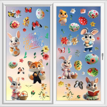 Easter Window Clings for Glass – Bunny, Egg, Butterfly, Flower Spring Decals for Home, Office, Classroom, Party & Kids (Compatible with Glass)