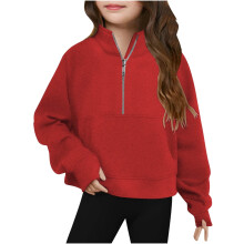 AWZXDE Girls Half Zip Cropped Pullover Sweatshirt Long Sleeve Lightweight Top for Winter and Casual Wear