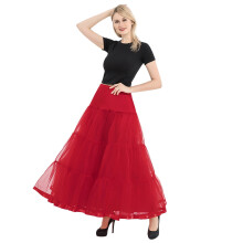 Women's Ankle Length Petticoats Long Plus Size Wedding Slips Crinoline Underskirt for Prom Evening Wedding Dress Red, L