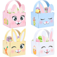 24PCS Easter Bunny Egg Baskets with Handle – Rabbit-Shaped Gift Boxes for Egg Hunt, Classroom & Party – Compatible with Easter Decor