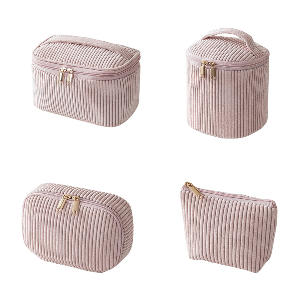 Travel Portable Velvet Corduroy Makeup Toiletry Bag Set Large Opening Multi Purpose Pouches For Organized Storage