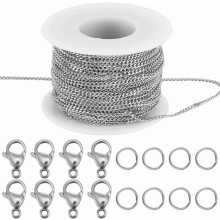 82 Feet 2mm Curb Chain for DIY Jewelry Making 304 Stainless Steel Flat Twist Links Bulk for DIY Necklace Bracelet DIY Crafts Making Supplies