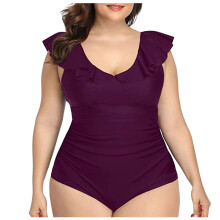 Badeanzug in Übergröße für Damen, einteiliger Badeanzug mit Bauchkontrolle, Badekleid mit Rock