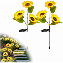 Solar Sunflowers LED Outdoor Decor 29.6in 3-Head 2pcs