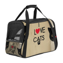 Black Cat I Love Cats Portable Dog Carrier Bag & Cozy Cat Carrying Case for Small Pets,Puppy Soft-Sided Pet Travel Bag