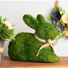 Figura de conejo sentado de musgo de 28 cm (11 pulgadas) para primavera y Pascua - Verde/Beige