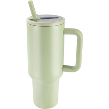 Gobelet isotherme de 1,2 L avec poignée, couvercle à paille rabattable et base en caoutchouc – Mug sous vide étanche pour femmes et hommes
